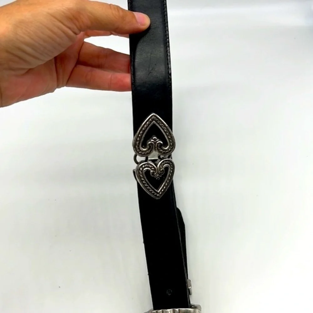 Brighton - Vintage  Leather Silver Buckle And Hearts Belt Size Medium